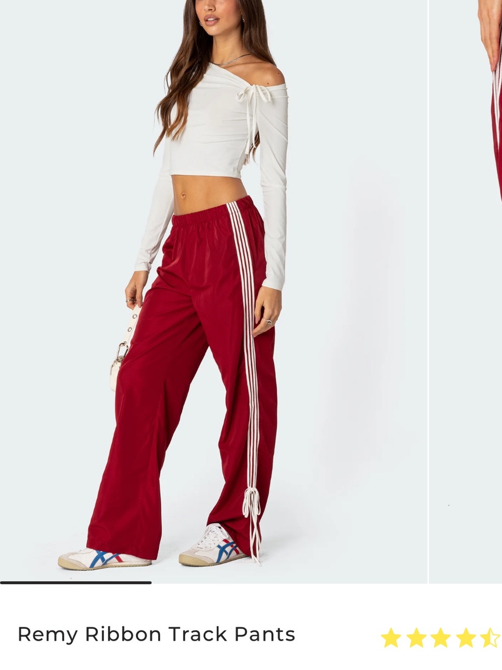 Red Track Pants with White Stripes